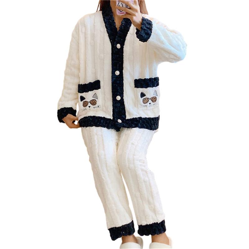 Winter Warm Flannel Women Pyjamas Set Thick Coral Velvet Long Sleeve Pajamas Set Leisure Sleepwear For Women Nightwear Nighttown