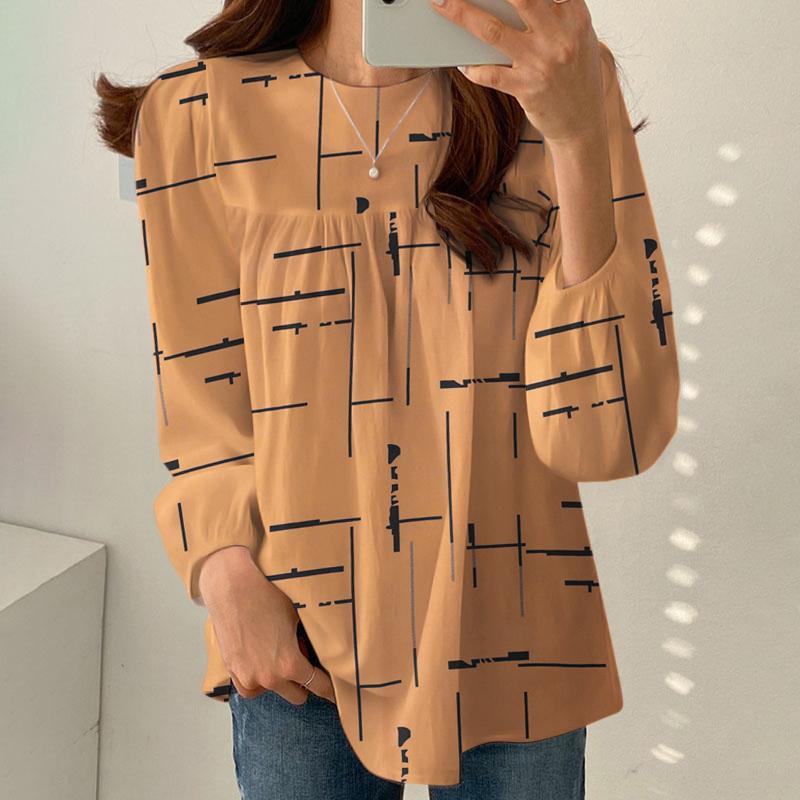 ZANZEA Женская повседневная блузка с круглым вырезом и длинным рукавом с принтом, топы