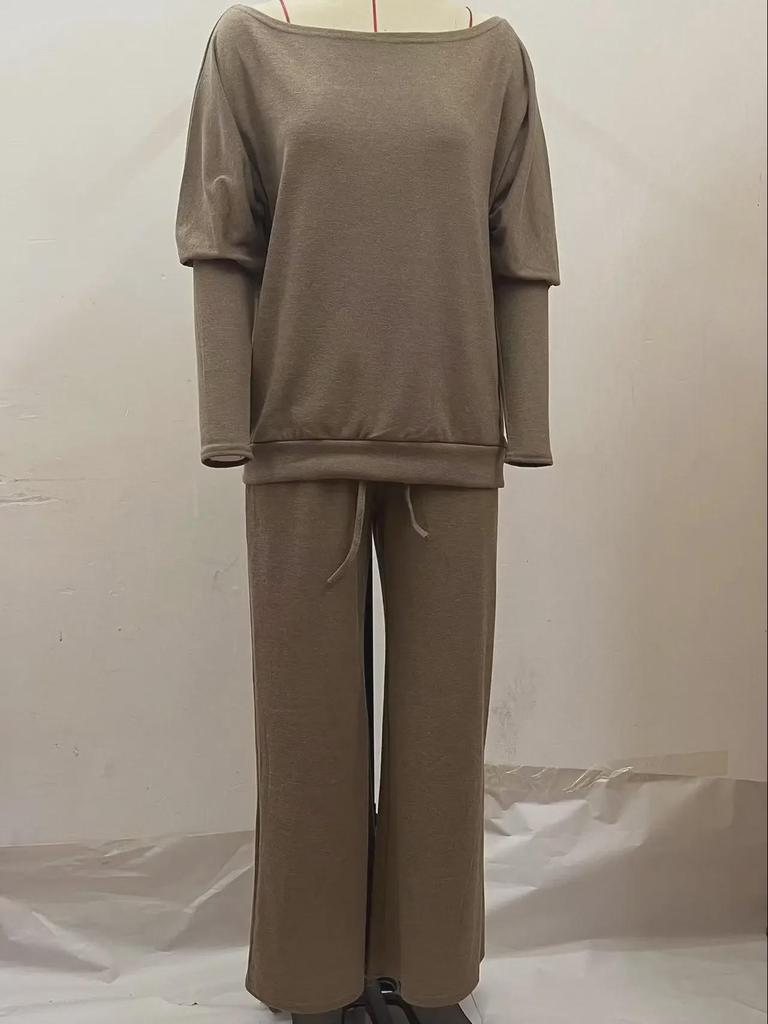 Весенняя коллекция 2024 г.: Европейский и американский женский повседневный трикотажный костюм на одно плечо