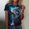 Summer Round Neck 3D Animal Wolf Pattern Print Top Fashionable Casual Short Sleeved Women's T-shirts
