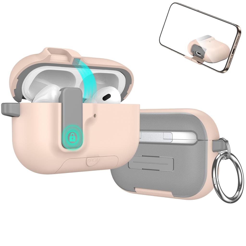Для Airpods Pro 3 Новый чехол для наушников Дизайн подставки для телефона с набором для чистки Магнитный автоматический замок для Airpods Pro 3 (Песчаник)