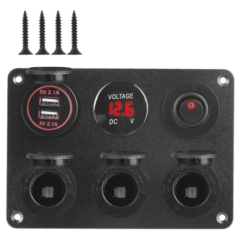 Для автомобиля, морского автофургона, прикуривателя, розетка, 6 в 1, многофункциональная панель, 4,2 А, тумблер, двойной USB-зарядное устройство, светодиодный вольтметр 12 В