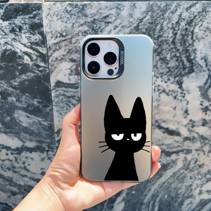 Милый мультяшный черный кот Чехол для телефона iPhone 16 15 Pro Max Plus 14 13 12 11 Pro Max 13 Mini Ударопрочный Лазерный Задняя крышка Funda
