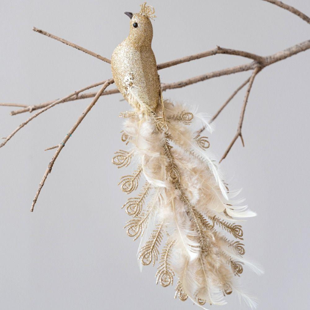 Shimmering Christmas Peacock Decoration Foam Realistic Feathers Peacock Doll Toy Cartoon DIY Crafts Christmas Tree Ornaments
