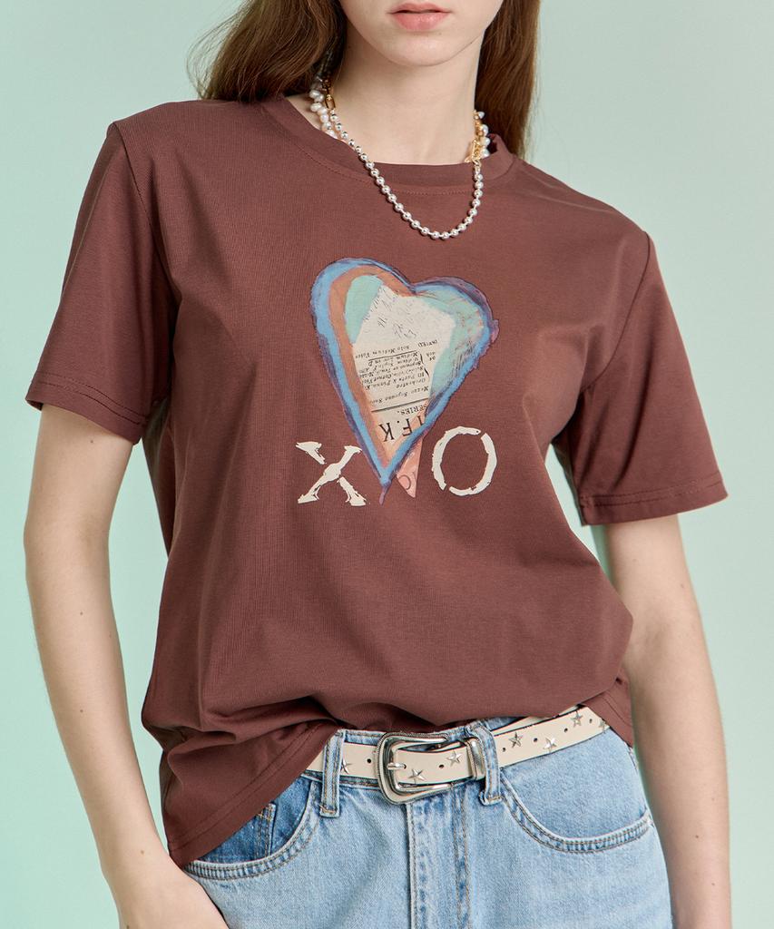 MAXZA Vintage Heart Print Crop Short Sleeve T-Shirt