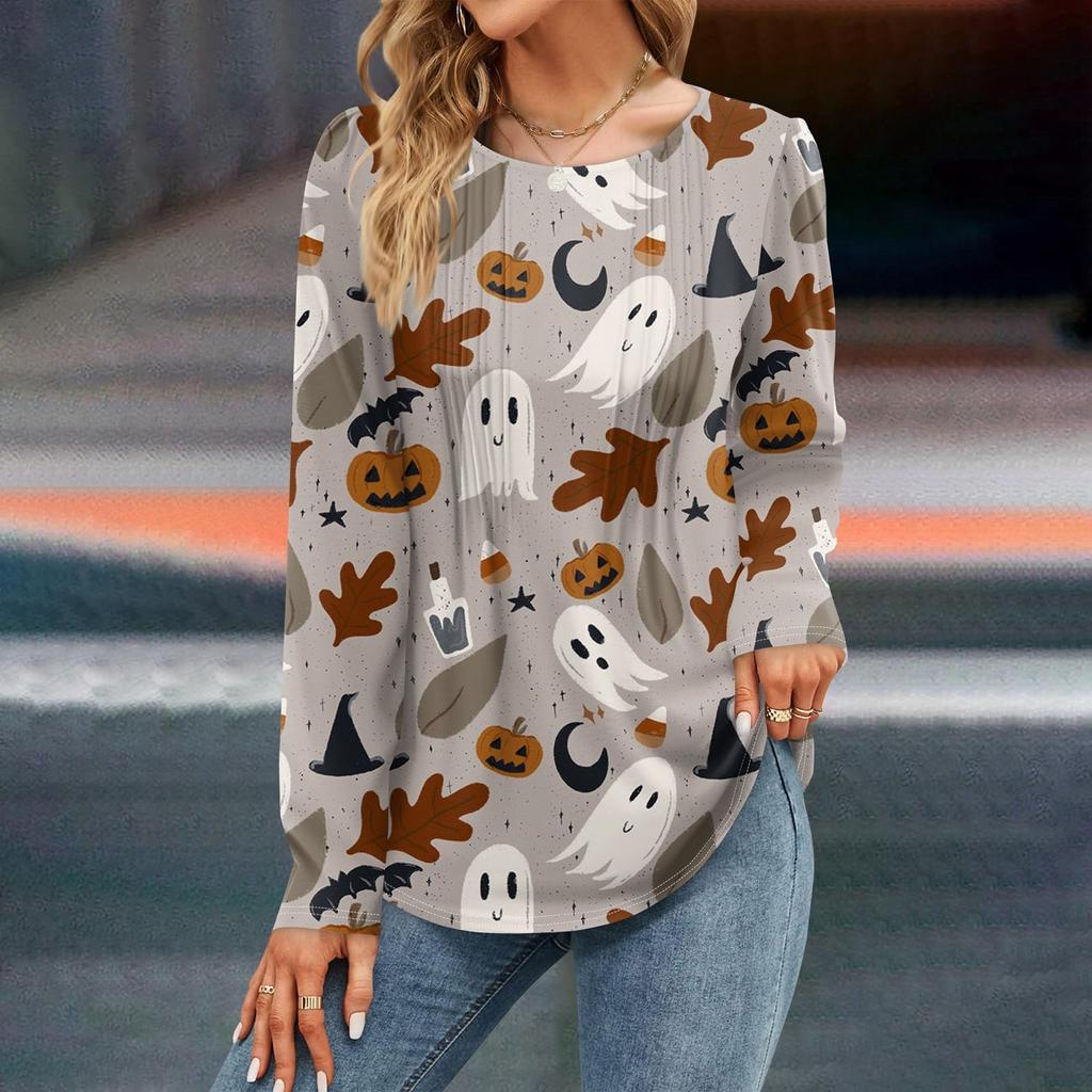 Женская осенняя мода повседневные топы на Хэллоуин с длинным рукавом рубашки свободные пуловеры