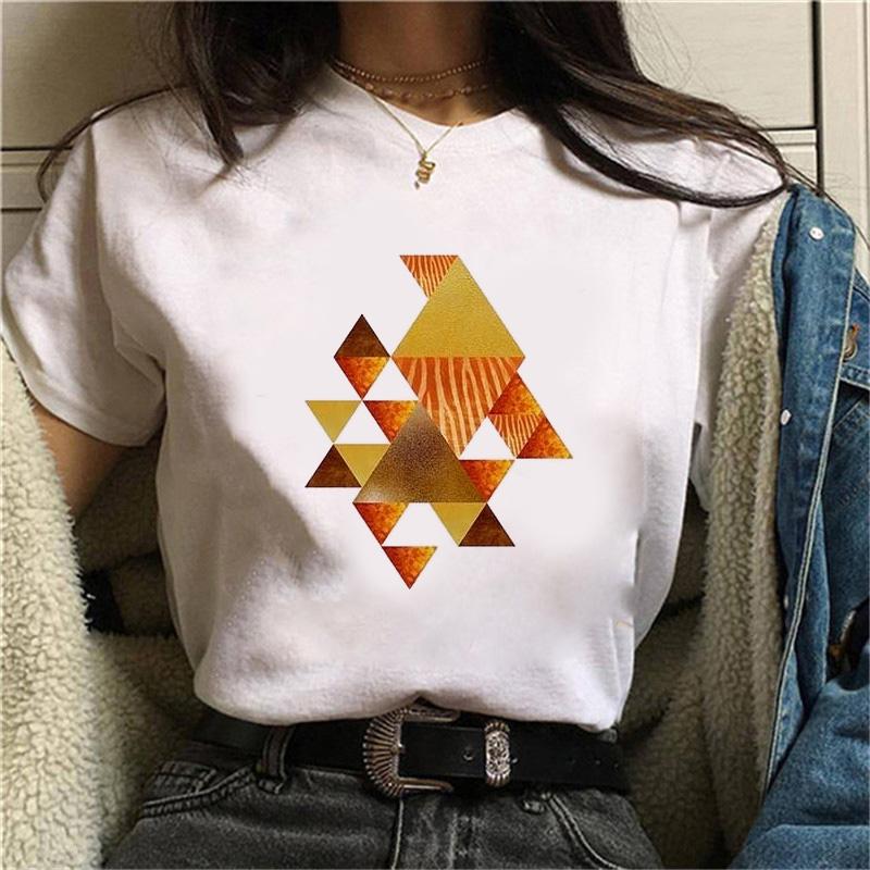 Women Beautiful Geometry Black Funny Print T Shirt Girl Cute Short Sleeve Harajuku 90S Clothes Drop