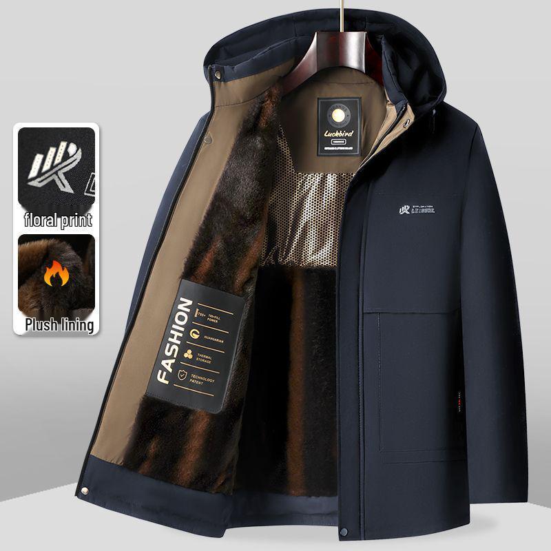 Мужская зимняя хлопковая куртка: Толстая, теплая, морозостойкая верхняя одежда со съемным капюшоном, идеально подходит для гардероба мужчин среднего возраста и пап.