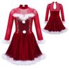 Figure Skating Dress for Children Girls Ballet Dress Christmas Dress Long Sleeve Ballet Suit Ballerina Latin Dance Dress Christmas Party Dress