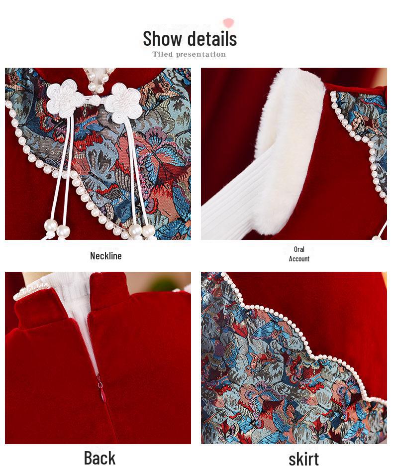 Зимнее теплое плюшевое платье-чонсам ханьфу для девочек - маленькие и средние размеры