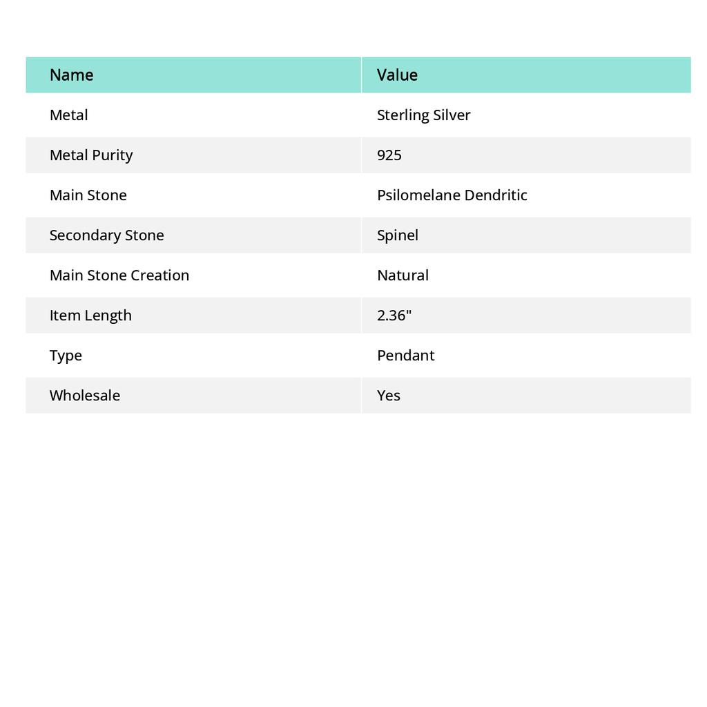 Natural Psilomelane Dendritic,Spinel 925 Sterling Silver Pendant 2.36" R4t56