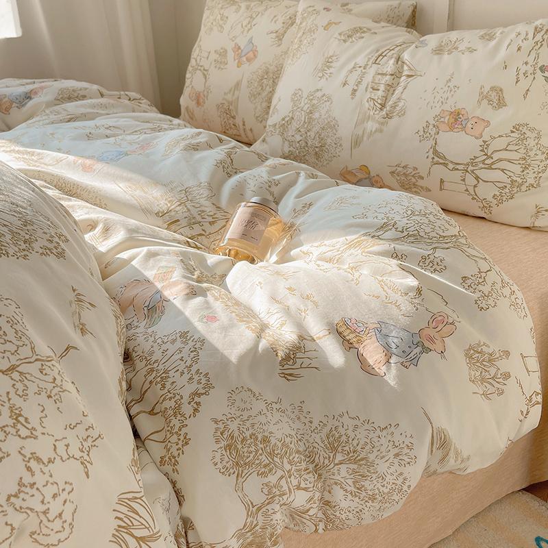 Комплект постельного белья из 100% чистого хлопка, четырехпредметный, приятный к коже, стиранный в воде, простыня, пододеяльник, комплект наволочек