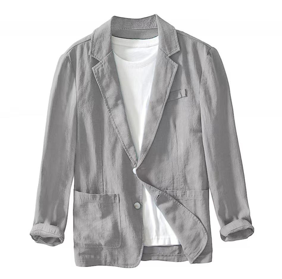 «Мужские однотонные повседневные куртки из хлопка и льна в европейском и американском стиле»