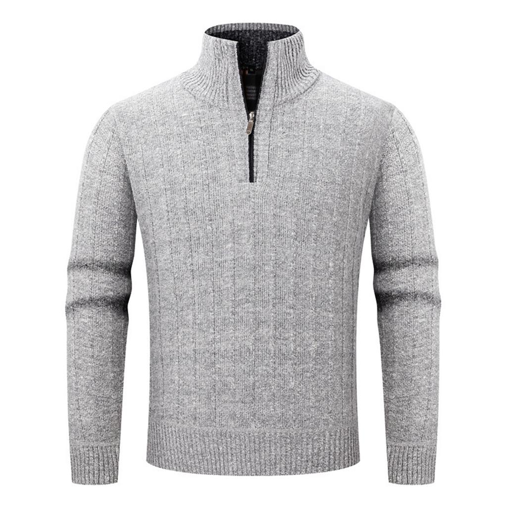 Мужской плюшевый пуловер с длинным рукавом, вязаный свитер на молнии до середины, мужской теплый свитер