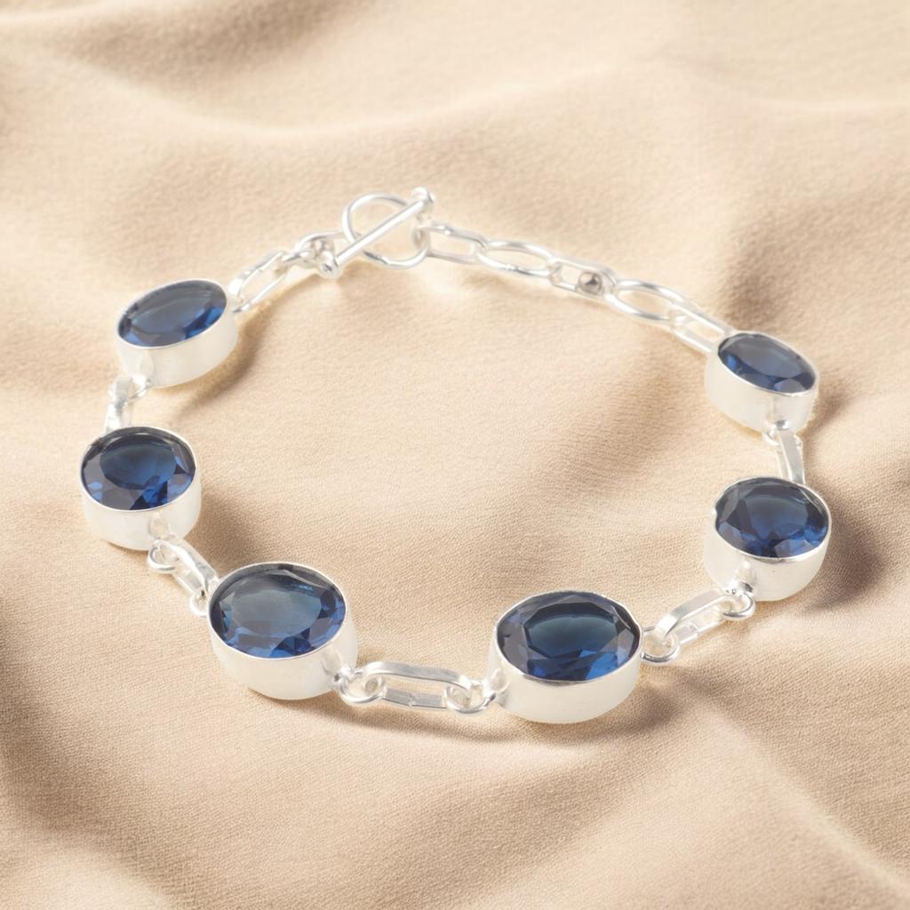 Лондонский голубой топаз драгоценный камень серебро 925 пробы ручной работы браслет 9" ювелирный подарок RB-5-13