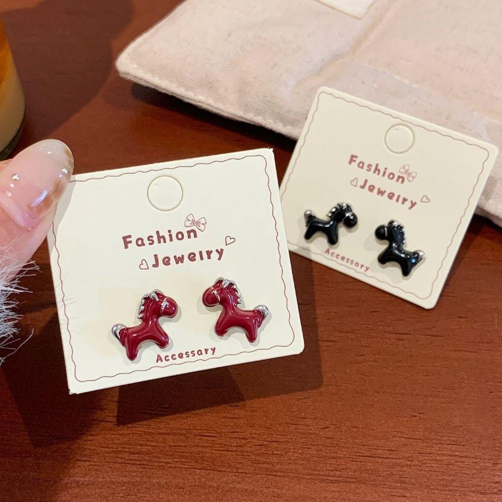 Ear Jewelry New Year Pony Earrings Fashion Red Drop Earrings Vintage Drip Oil Earrings Girls