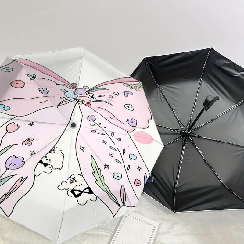 1pc Floral Bow Automatic Open/Close Umbrella Compact Folding Umbrella with 8-Rib Shaft for Women/Men, Elegant Birthday1191S