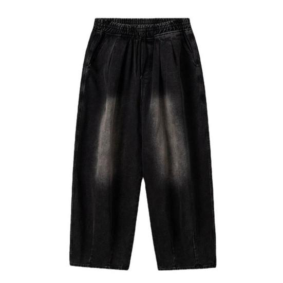 Мужские однотонные брюки большого размера с драпировкой и широкими штанинами из денима с эластичной резинкой на талии на весну и осень