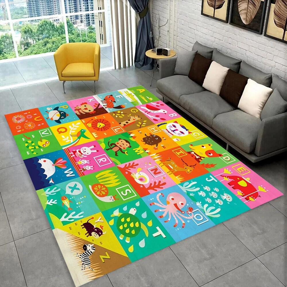 Fun ABC Cartoon Playmat Non-Slip Kids Educational Rug for Nursery Playroom Toddler Crawling Floor Mat Living Room Bedroom Decor