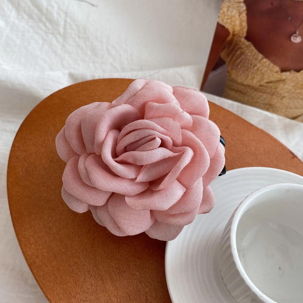 Заколка-краб из ткани с цветком розы для женщин и девочек, корейская мода, заколки, пластиковые зажимы для волос, головные уборы, аксессуары для укладки волос