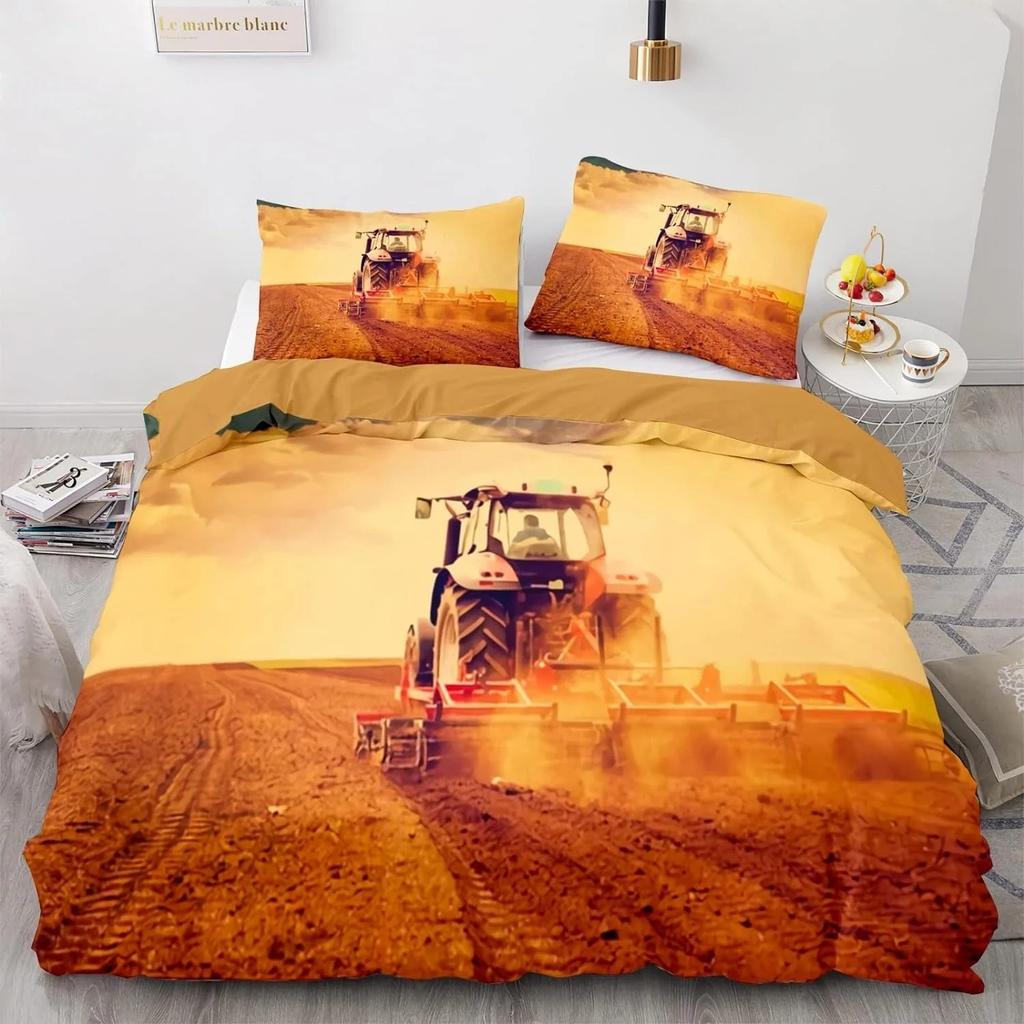 Children's Tractor Quilt Cover Boys Duvet Cover Set Tractor Bedding Set Truck Farm Tool Cart Comforter Cover Set 3D Printing