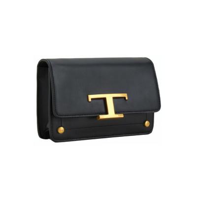 Tods Вневременная металлическая пряжка с логотипом T Кожаная ручная сумка на плечо через тело на грудь на пояс Унисекс сумки Черная XBWTSIRC0L0RORB999
