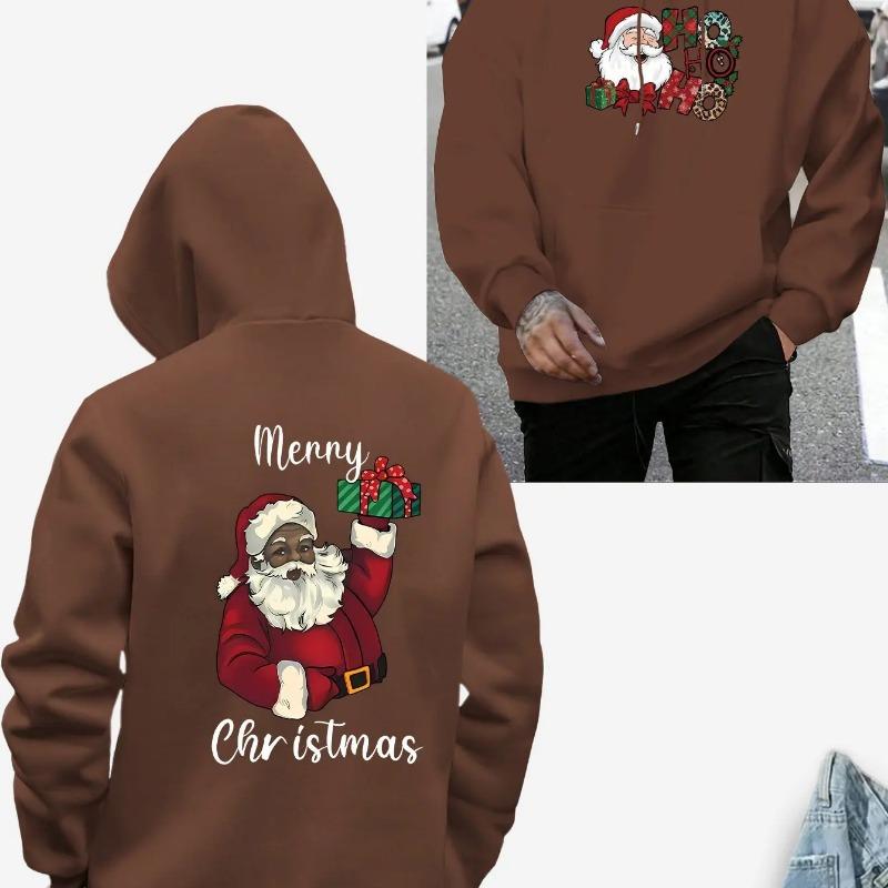 Men's New Trendy Autumn Winter Hoodie Casual Daily Drawstring Hooded Sweatshirt with Santa Claus Print Men's Top