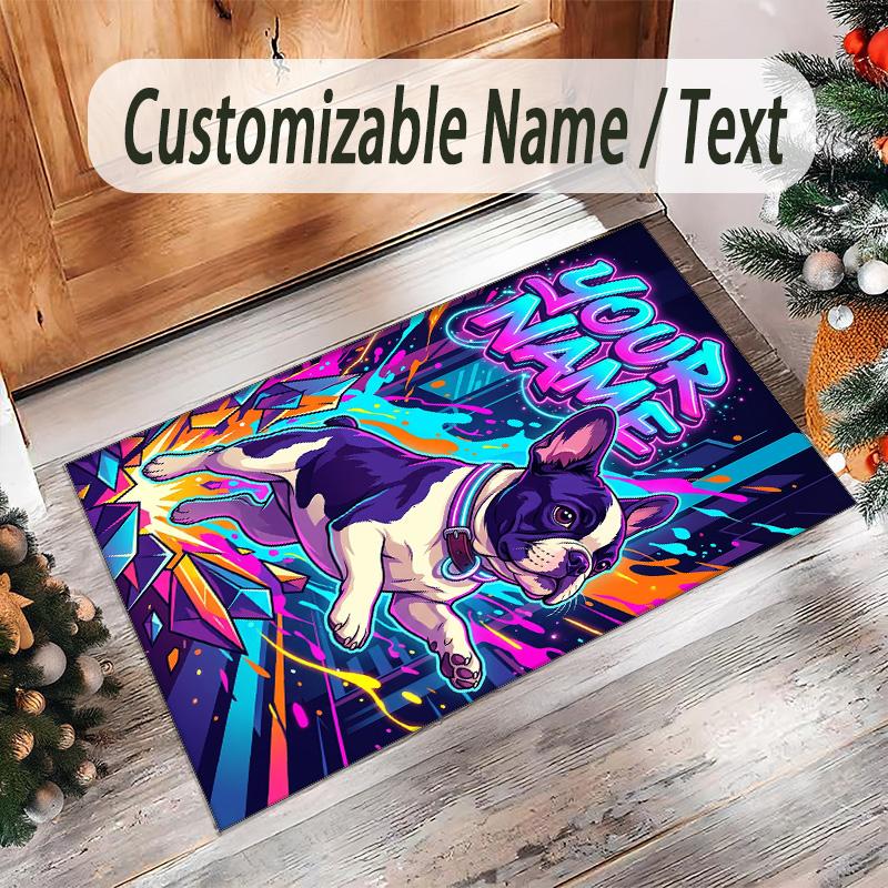 Dog Theme Crystal Velvet Rug Personalized Custom Name Text Soft Floor Mat Home Decor