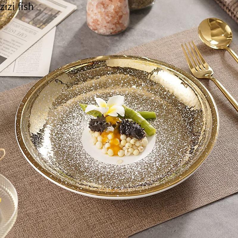 Creative Circular Ceramic Dinner Plate Thick Soup Plate Dessert Plate Salad Plates Pasta Plates Restaurant Specialty Tableware