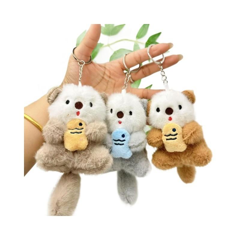 Otter Cute Holding Fish Keychain Soft Plush Toy For Car Keys And Bag Accessories