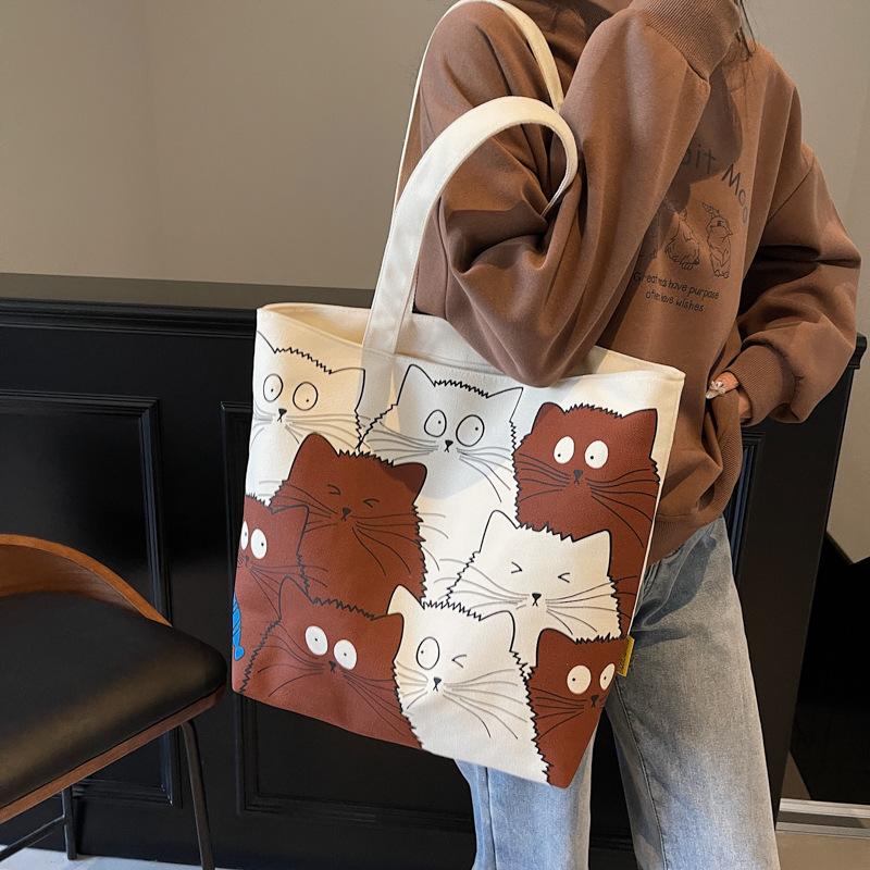Холщовая сумка женская 2025 новая летняя сумка большой вместимости повседневная мультяшная сумка через плечо сумка-тоут для занятий для студенток