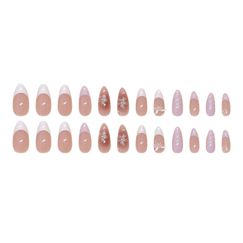 Французский маникюр накладной съемный ноготь трехмерный цветок бабочка накладной ноготь светлый роскошный маникюр алмаз 24 шт.