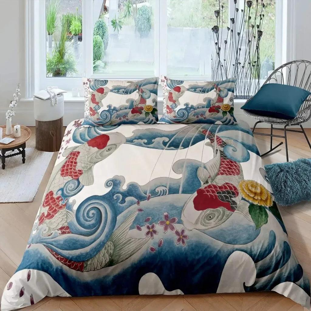 Комплект постельного белья с изображением рыб кои размера King Size, комплект постельного белья с изображением лотоса из микрофибры, двухслойное одеяло в виде облака для девочки, фермерский дом