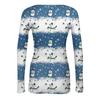 Women's Winter Slim-Fit Base Layer T-Shirt Fashionable Christmas Print V-Neck Pullover Long-Sleeved Top
