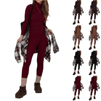 Женский трикотажный базовый комплект из двух частей: Топ-пуловер с высоким воротником облегающего кроя + леггинсы