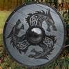 Gray Fenrir the Dread Wolf Plank Shield - 24-Inch Handcrafted Decorative Wall Art Inspired by Norse Mythology