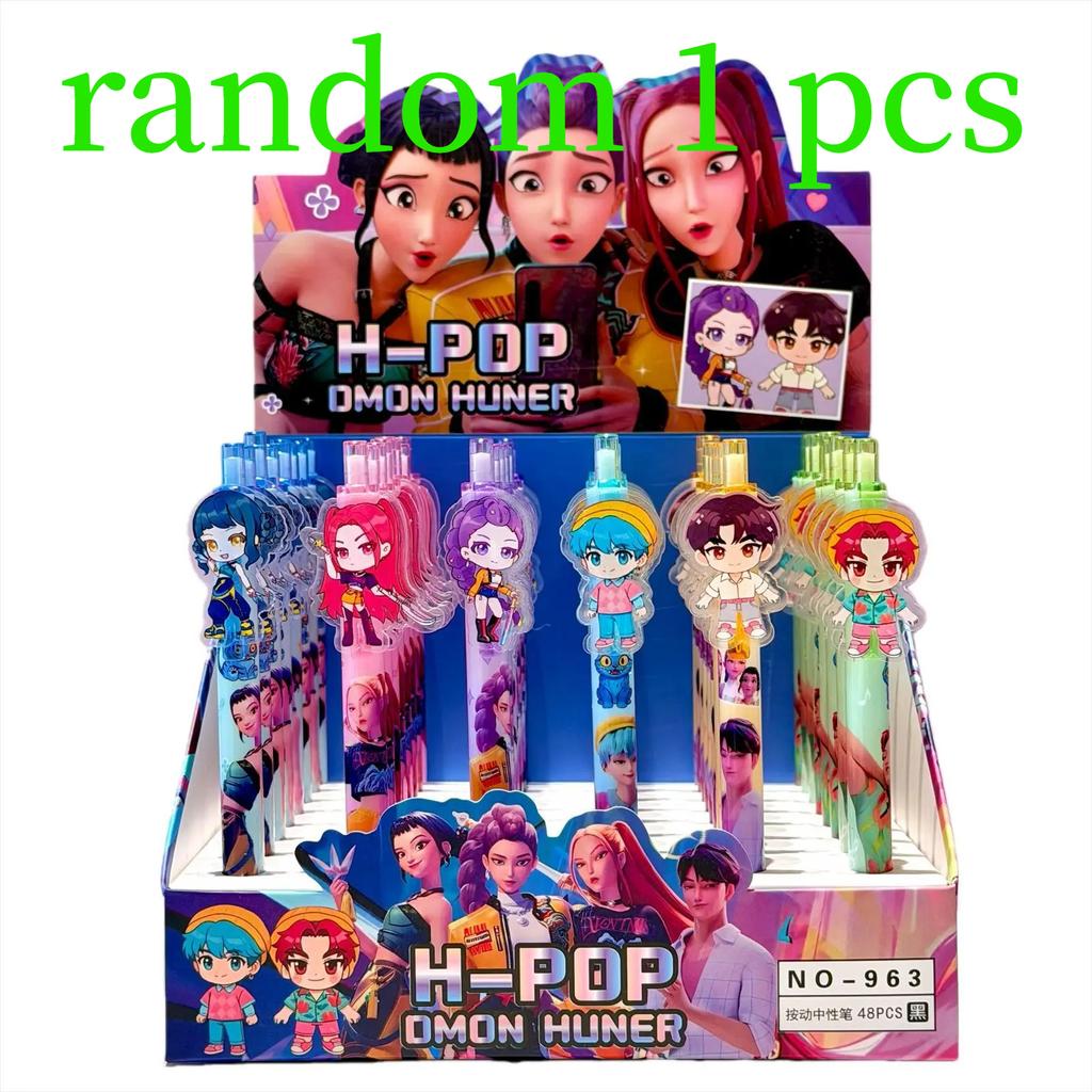 2026 hot Cute K-POP Demon Hunters Press Gel Pens 6PCS 0.5mm Black Acrylic Patch High-Value School Stationery for Students