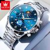 Men's Quartz Multifunctional Chronograph Watch Stainless Steel Waterproof Luminous Diamond Studded Starry Sky Watch