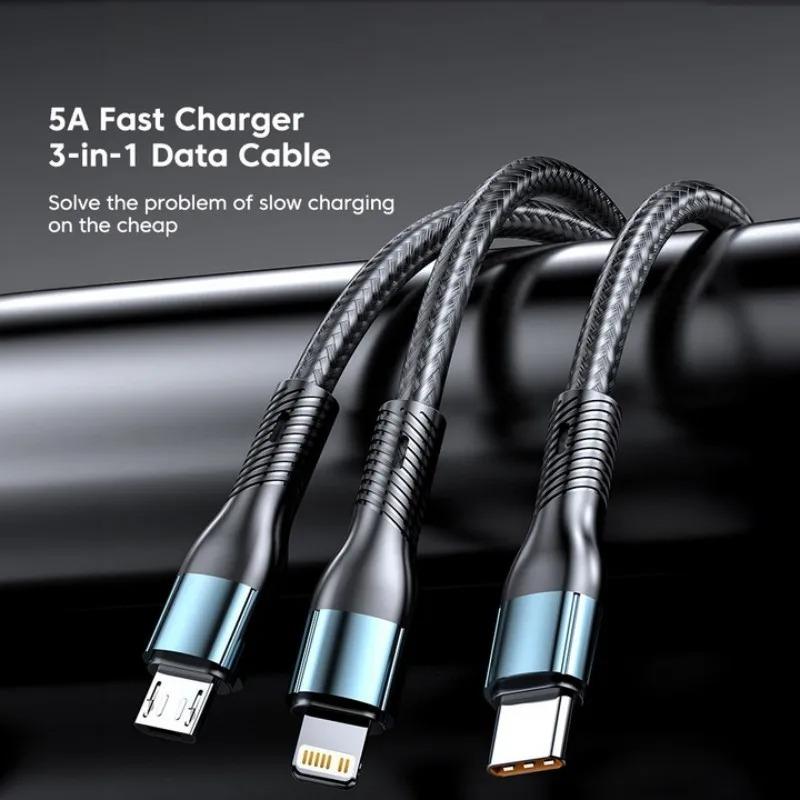 3 в 1 кабель для быстрой зарядки, шнур для зарядного кабеля Micro USB Type C, многопортовый кабель для зарядки USB