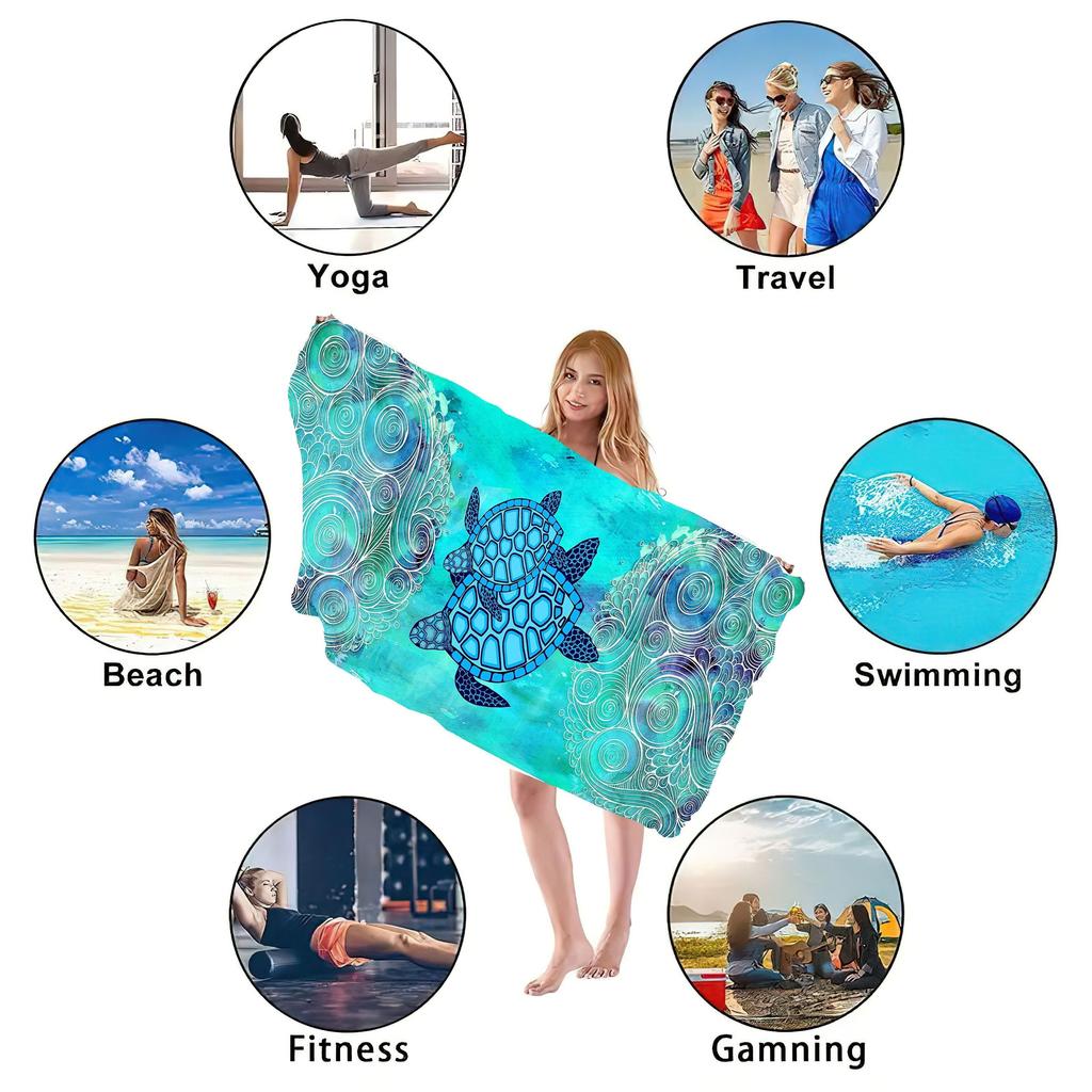 Microfiber Sea Turtle Beach Blanket Absorbent Quick Dry Sandproof Multi Purpose Towel Beach Mat for Swimming Pool Yoga Fitness