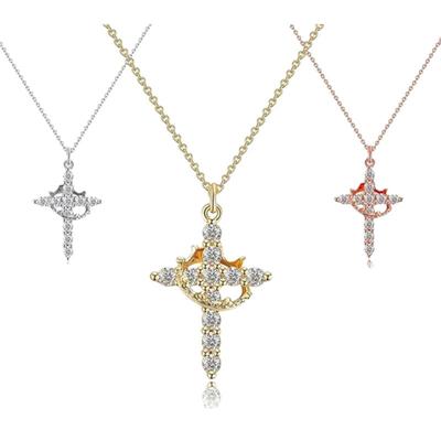 Позолоченная 14-каратным золотом подвеска-крест для женщин, ожерелья с подвеской-крестом и короной из циркона