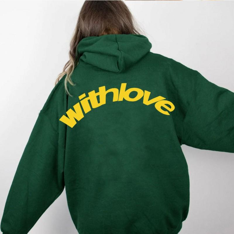 Womens Oversized Hooded Sweatshirt With Bold Letter Print Streetwear Long Sleeve Pullover Loose Fit Retro Style