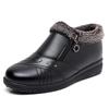 Middle-aged and Elderly Women's Short Cotton Boots Winter Warm Fleece Lined Low-top Mom Shoes Flat Non Slip Pu Leather Zipper Ankle Boots