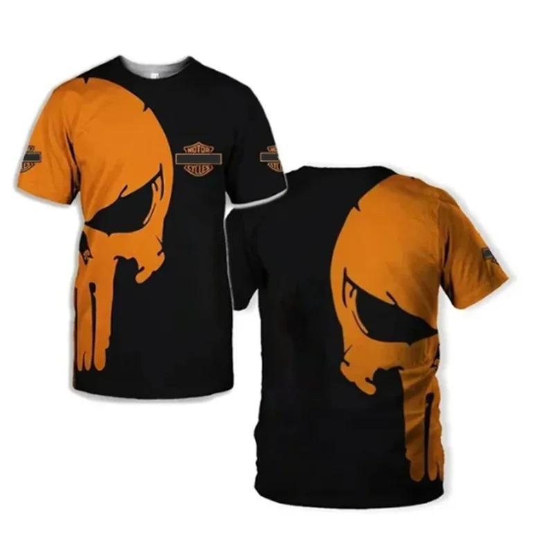 2024 Новинка, хит продаж, футболка Match Skull для мужчин и женщин, мотоцикл Harleys Race 3D, короткий рукав, Davidsons, крутые трендовые футболки большого размера, топы