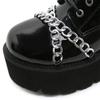 Женская обувь, черные, темные крутые туфли на платформе с толстой подошвой в стиле Харадзюку с металлической цепочкой, обувь для девочек в готическом стиле в стиле панк, обувь