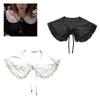 Women Girls Vintage Lolita False Fake Collar Shawl Sweet Ruffles Lace-Up Bow Decorative Necklace Choker Short Poncho