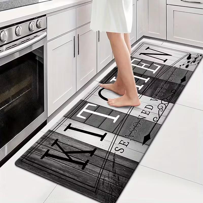Vintage Kitchen Letter Pattern Floor Mat Non Slip Waterproof Washable Rug for Kitchen Laundry Room Bathroom Entryway Home Decor