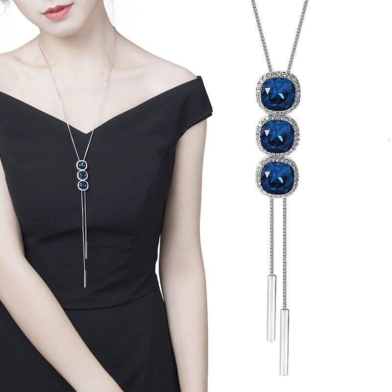 Длинные ожерелья и подвески для женщин Collier Femme, синий тюльпан, массивное свитер-цепочка, ожерелье, модные серебряные ювелирные изделия с кристаллами 2021