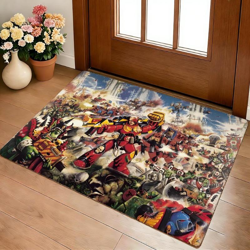 Sci Fi Space Warrior Battle Area Rug Dark Fantasy Game Character Print Non Slip Rectangular Floor Mat Gaming Room Home Decor