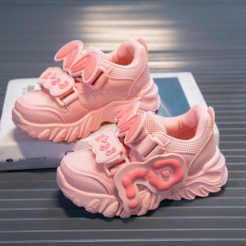 Girls Spring Autumn Breathable Mesh Dad Shoes Soft Sole Leather Casual Sneakers For Kids Comfortable Walking Trainers